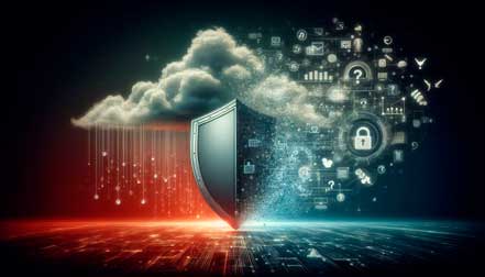 Ilustración de un escudo digital revelando procesos IA seguros, disipando mitos y miedos empresariales.